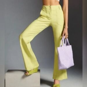 Anthropologie MAEVE Naomi Flare Pant 12 Melon Light Weight Hi-Rise Linen Trouser